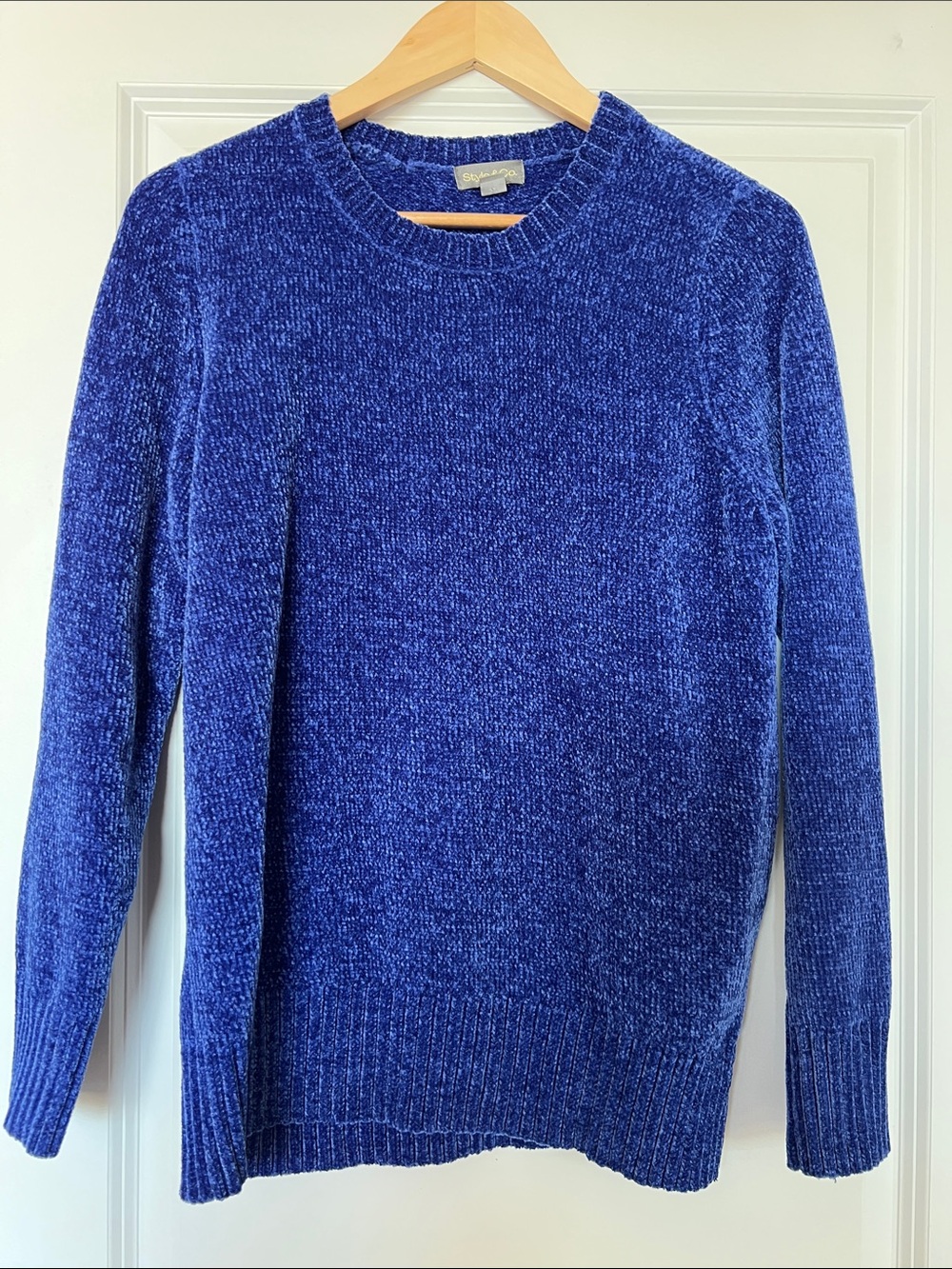 Style & Co. Blue Chenille Crew Neck Sweater
